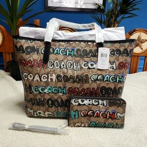 ✨NWT✨ Coach X Mint + Serf Graffiti City Tote with Matching Zip Around Wallet